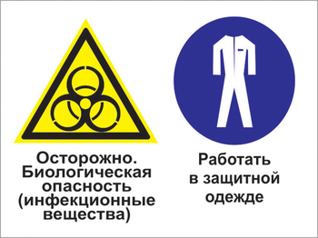 Кз 72 осторожно - биологическая опасность (инфекционные вещества). работать в защитной одежде. (пленка, 600х400 мм) - Знаки безопасности - Комбинированные знаки безопасности - Магазин охраны труда Протекторшоп